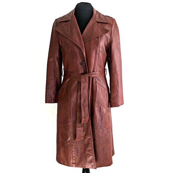 dandi modes Jackets & Blazers - Vintage 70s dandi modes Clay Red Long Leather Coat